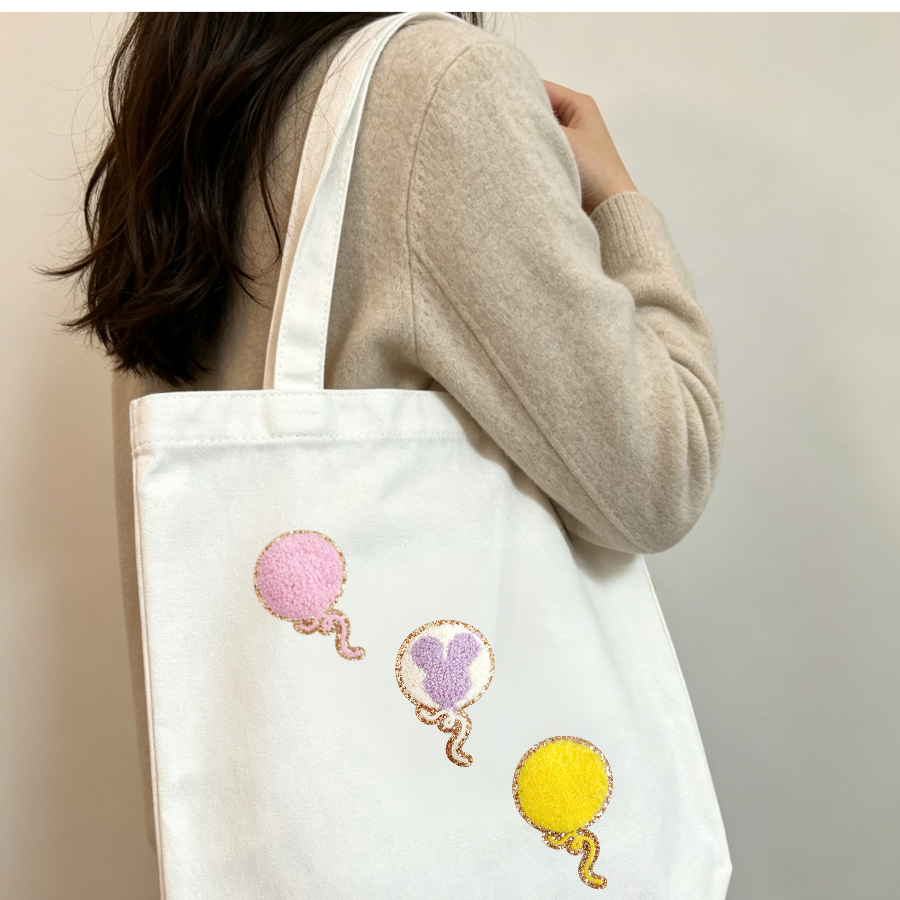 Balloon Chenille Patches with Gold Glitter Border