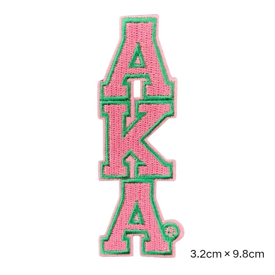 Pink & Green AKA Sorority Letter Iron-on Embroidery Patches