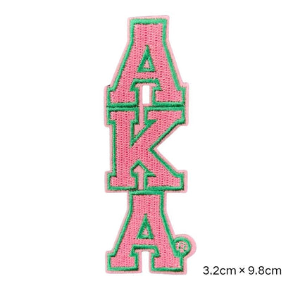 Pink & Green AKA Sorority Letter Iron-on Embroidery Patches