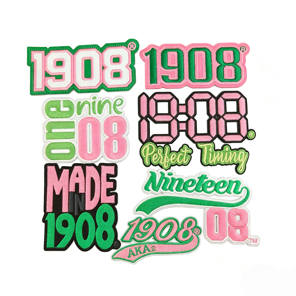 Wholesale Pink Green 1908 AKA Sorority Embroidered Patches