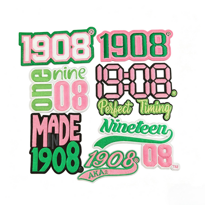 Wholesale Pink Green 1908 AKA Sorority Embroidered Patches