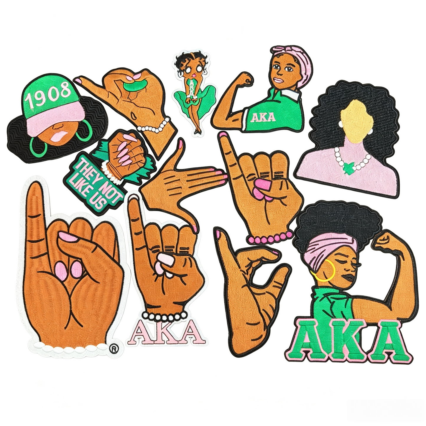 AKA Sorority 1908 Embroidered Iron On Patches Set