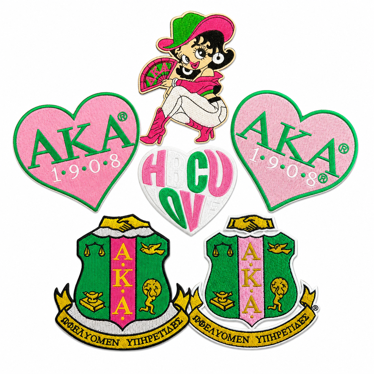 AKA 1908 & HBCU Love Heart Betty Boop Crest Iron On Patches