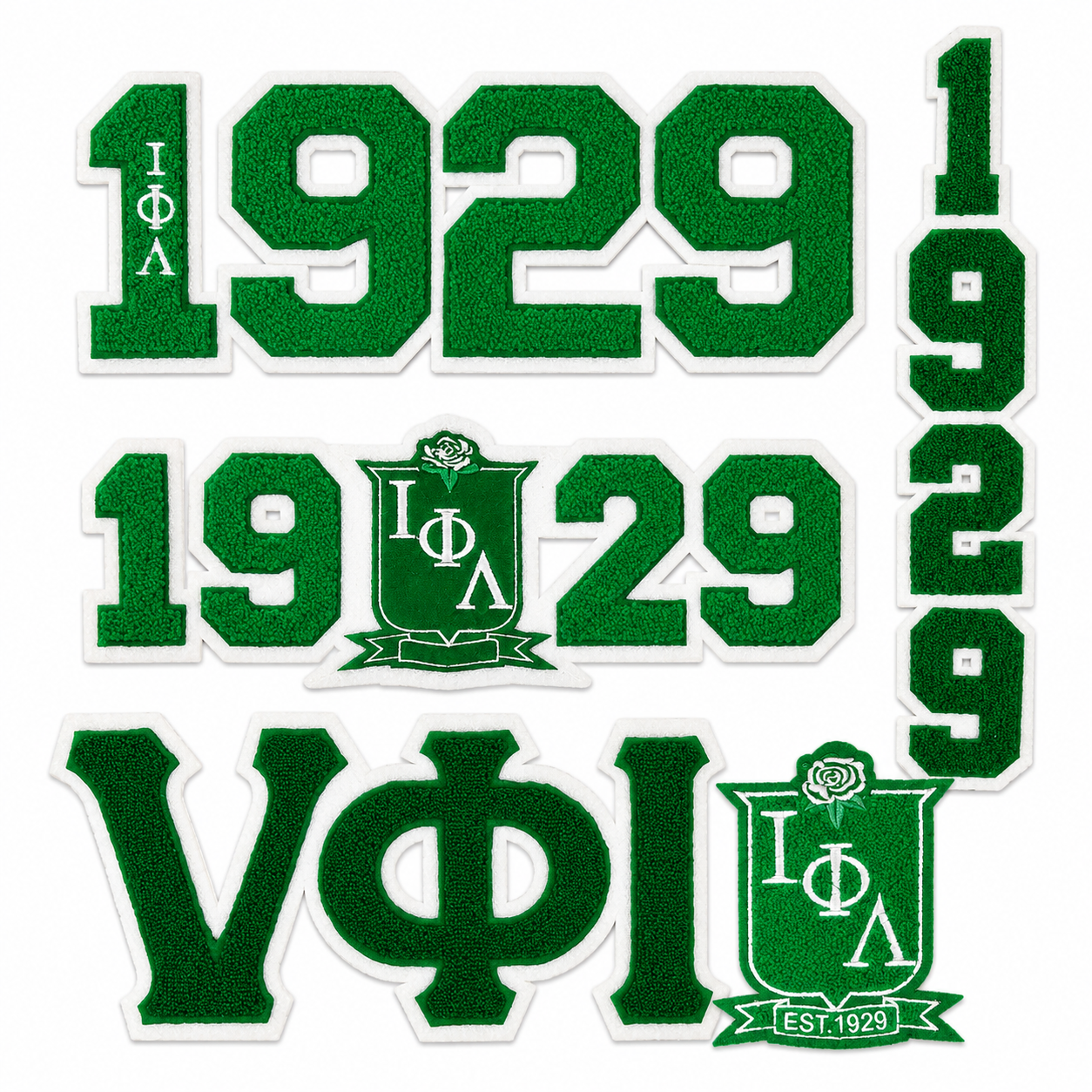 Iota Phi Lambda Sorority Green Chenille Patches Set