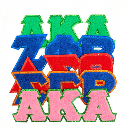 Glitter Edge Chenille Greek Letter Patches Iron‑on Sorority Fraternity Alphabet Patches DIY Clothing Jacket Hat Decor Accessories