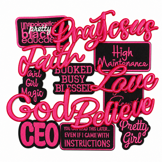 Hot Pink/Black Trendy Letter Embroidery Iron-on Patches Various Inspirational Slogan & Letters