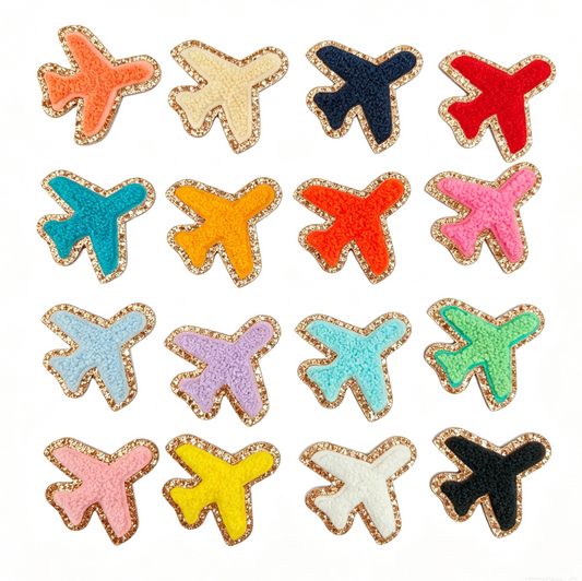 Custom Embroidered Patches Aeroplane Pattern Variety Colors Glitter Effect Sequins Felt Fabric