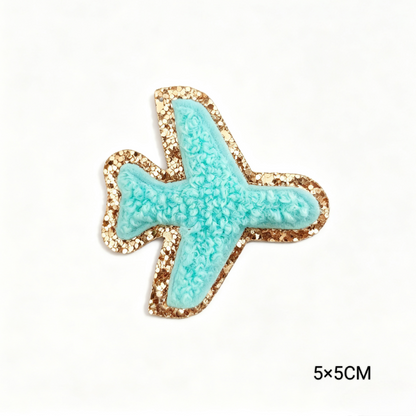 Custom Embroidered Patches Aeroplane Pattern Variety Colors Glitter Effect Sequins Felt Fabric