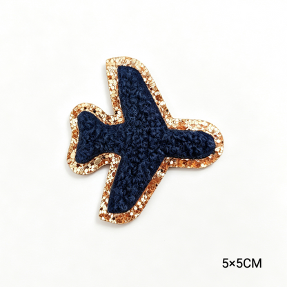 Custom Embroidered Patches Aeroplane Pattern Variety Colors Glitter Effect Sequins Felt Fabric