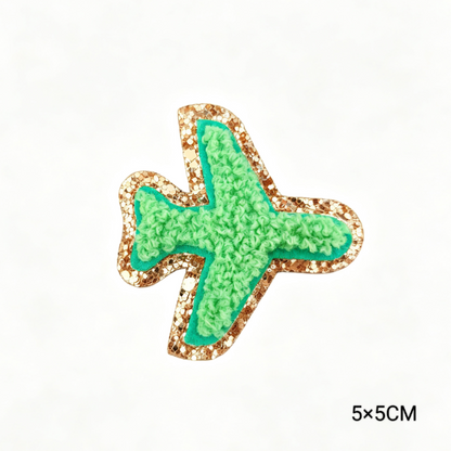 Custom Embroidered Patches Aeroplane Pattern Variety Colors Glitter Effect Sequins Felt Fabric