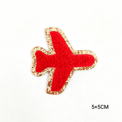 Custom Embroidered Patches Aeroplane Pattern Variety Colors Glitter Effect Sequins Felt Fabric