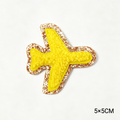 Custom Embroidered Patches Aeroplane Pattern Variety Colors Glitter Effect Sequins Felt Fabric