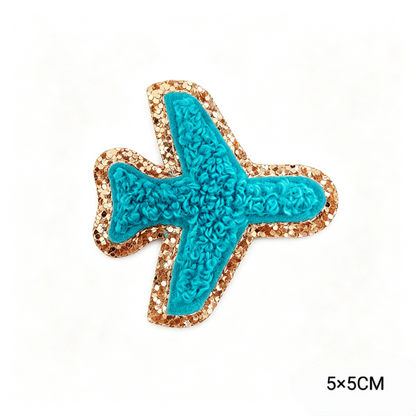 Custom Embroidered Patches Aeroplane Pattern Variety Colors Glitter Effect Sequins Felt Fabric