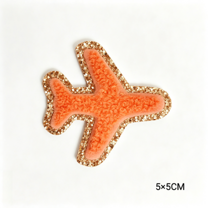 Custom Embroidered Patches Aeroplane Pattern Variety Colors Glitter Effect Sequins Felt Fabric