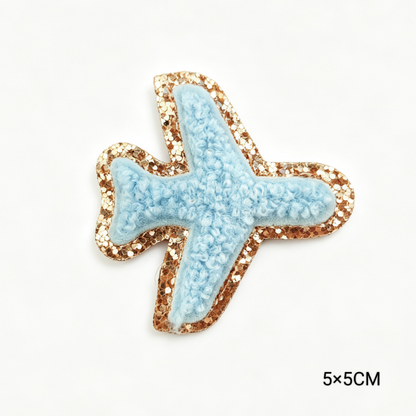 Custom Embroidered Patches Aeroplane Pattern Variety Colors Glitter Effect Sequins Felt Fabric