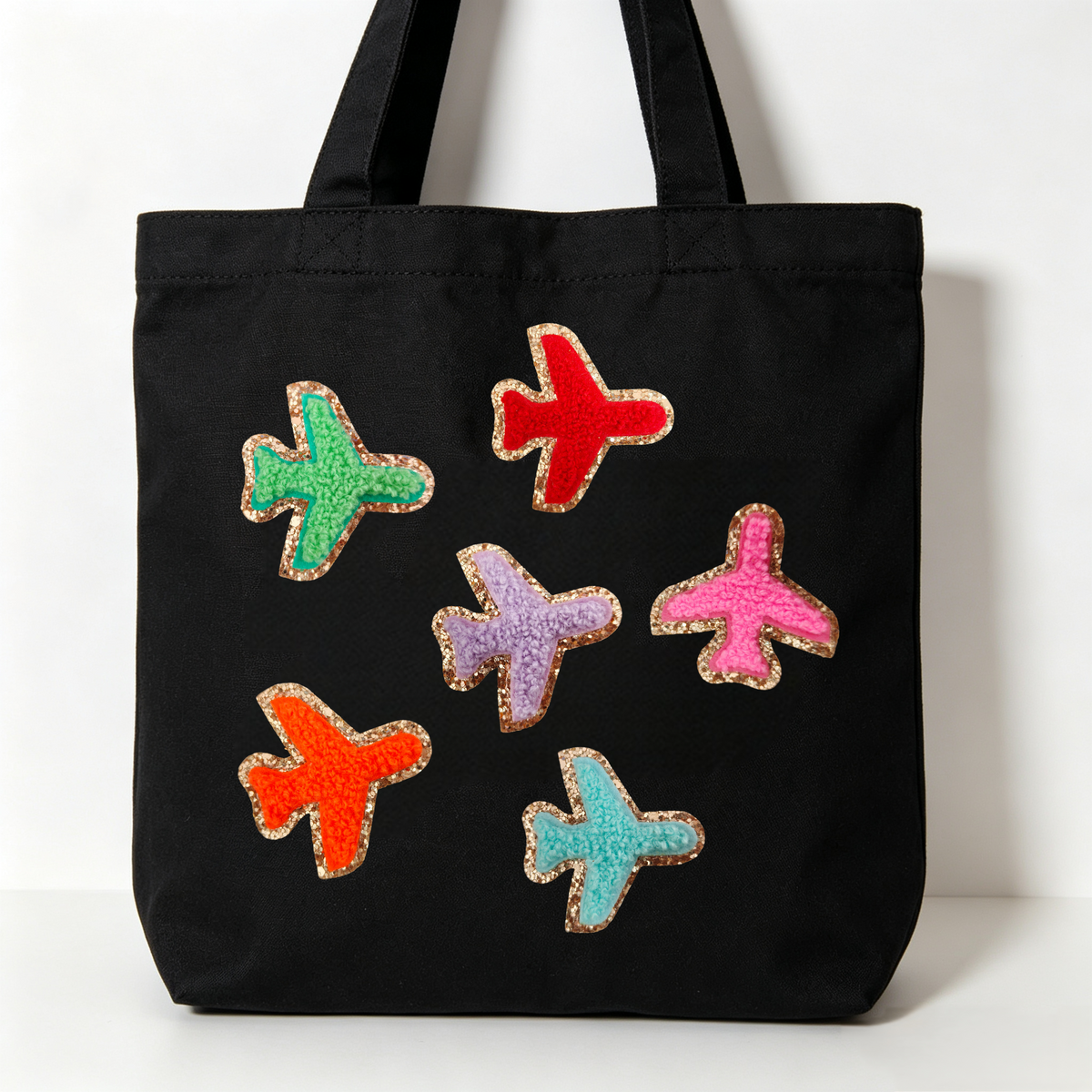 Custom Embroidered Patches Aeroplane Pattern Variety Colors Glitter Effect Sequins Felt Fabric