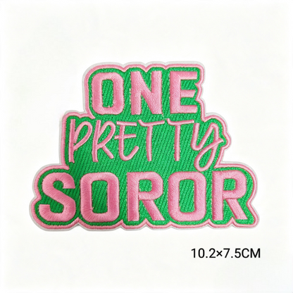 New Hot Selling Greek Sorority Pink Green Embroidered Patch 1908 Pretty Soror