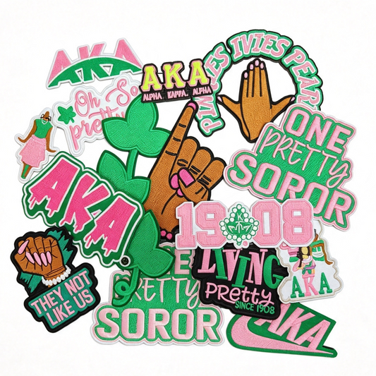 New Hot Selling Greek Sorority Pink Green Embroidered Patch 1908 Pretty Soror