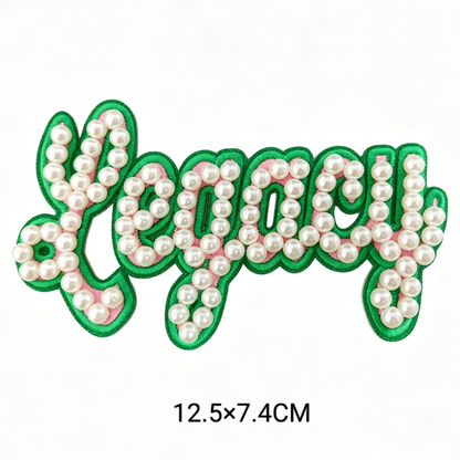 Custom 3D Pearl Beaded Number Iron On Patches Greek Sorority Embroidered Appliques