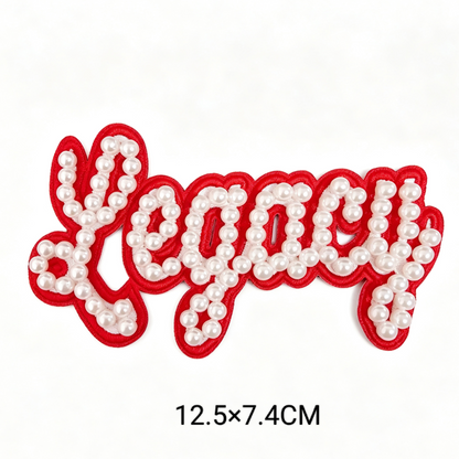 Custom 3D Pearl Beaded Number Iron On Patches Greek Sorority Embroidered Appliques