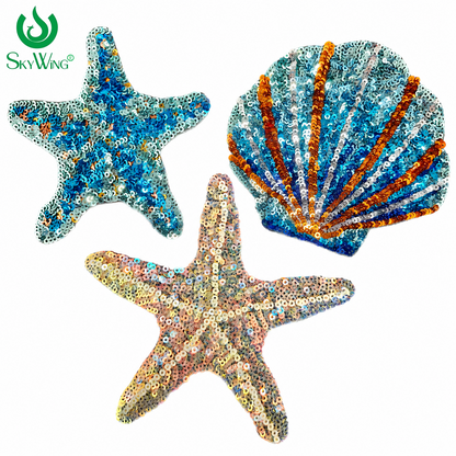 Ocean Theme Sequin Patches Starfish Seashell Iron On Patches Glitter Sequined Appliques