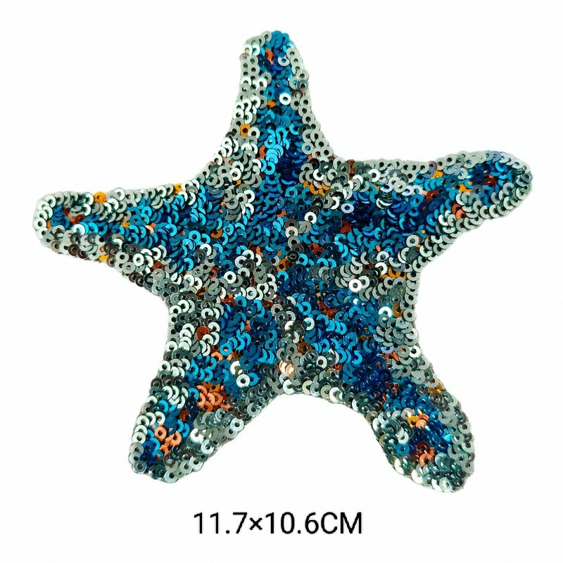 Ocean Theme Sequin Patches Starfish Seashell Iron On Patches Glitter Sequined Appliques