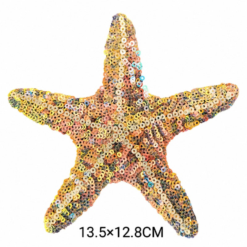 Ocean Theme Sequin Patches Starfish Seashell Iron On Patches Glitter Sequined Appliques