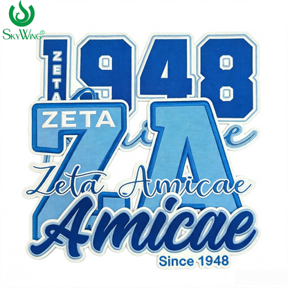 Zeta Amicae Since 1948 Embroidered Patch Iron On Sew On Greek Sorority Letter Badge DIY Applique For Jacket Backpack Clothing Decor