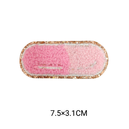 Cute Cartoon Pink Chenille Patches Glitter Border Iron On Patch Towel Embroidery Applique