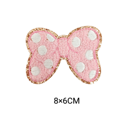 Cute Cartoon Pink Chenille Patches Glitter Border Iron On Patch Towel Embroidery Applique