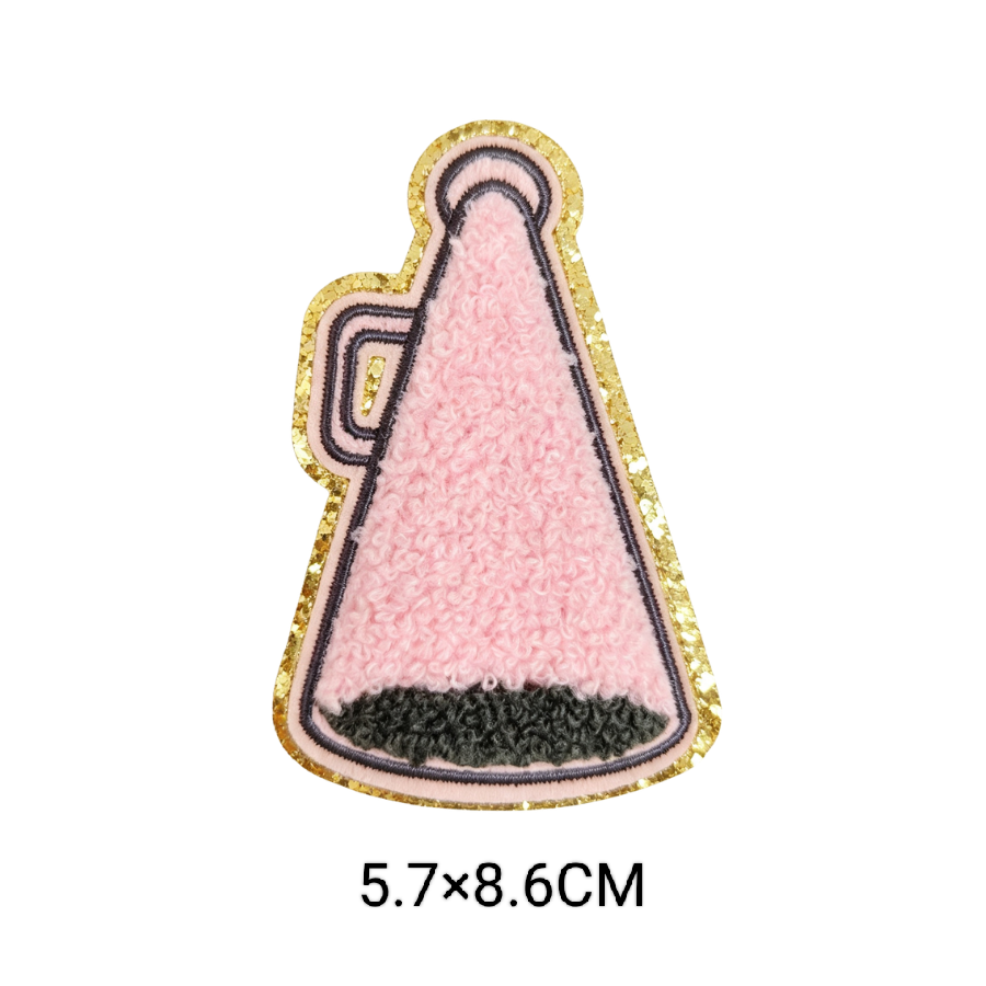 Cute Cartoon Pink Chenille Patches Glitter Border Iron On Patch Towel Embroidery Applique