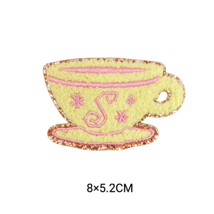 Cute Cartoon Pink Chenille Patches Glitter Border Iron On Patch Towel Embroidery Applique