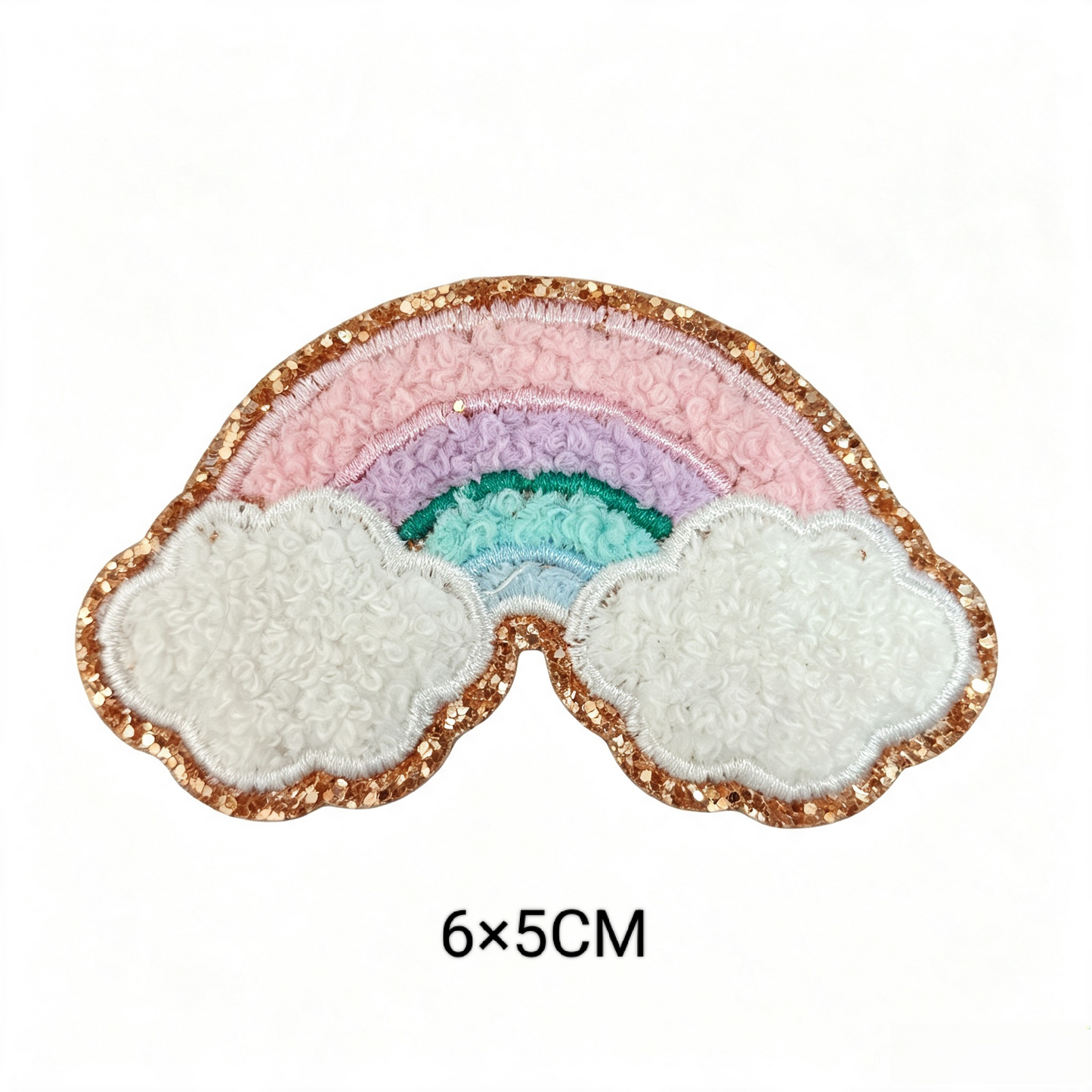 Cute Cartoon Pink Chenille Patches Glitter Border Iron On Patch Towel Embroidery Applique