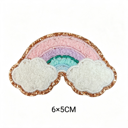 Cute Cartoon Pink Chenille Patches Glitter Border Iron On Patch Towel Embroidery Applique