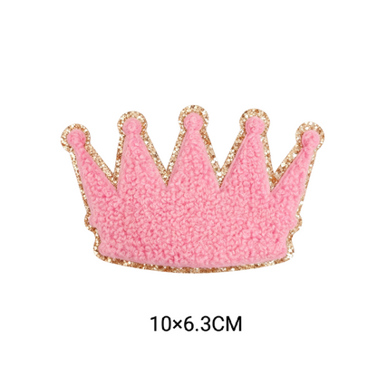 Cute Cartoon Pink Chenille Patches Glitter Border Iron On Patch Towel Embroidery Applique