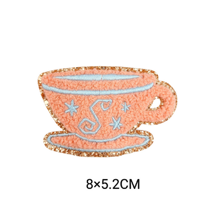 Cute Cartoon Pink Chenille Patches Glitter Border Iron On Patch Towel Embroidery Applique