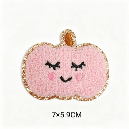 Cute Cartoon Pink Chenille Patches Glitter Border Iron On Patch Towel Embroidery Applique