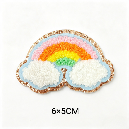 Cute Cartoon Pink Chenille Patches Glitter Border Iron On Patch Towel Embroidery Applique