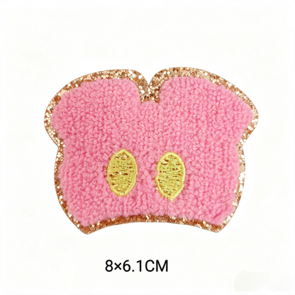 Cute Cartoon Pink Chenille Patches Glitter Border Iron On Patch Towel Embroidery Applique