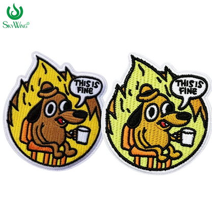 This Is Fine Dog Embroidery Patch Iron On Sew On Patch Cartoon Patches