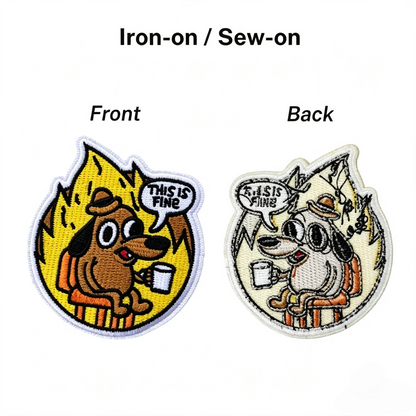 This Is Fine Dog Embroidery Patch Iron On Sew On Patch Cartoon Patches