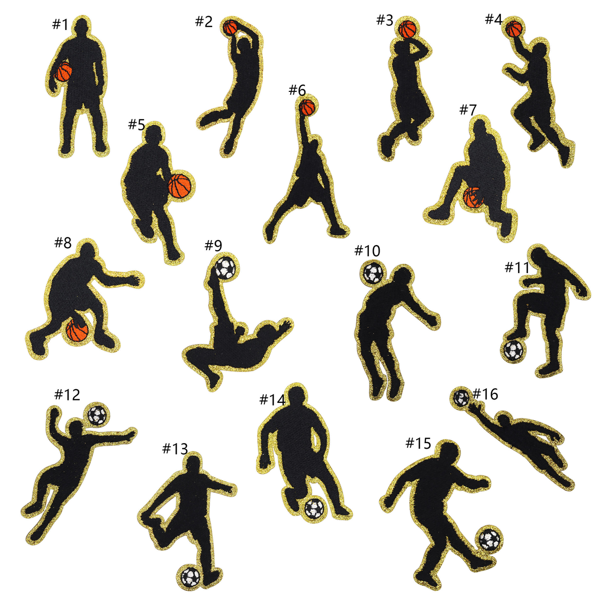 Sports Player Silhouette Iron On Patches Basketball Football Sports Posture Embroidered Patch