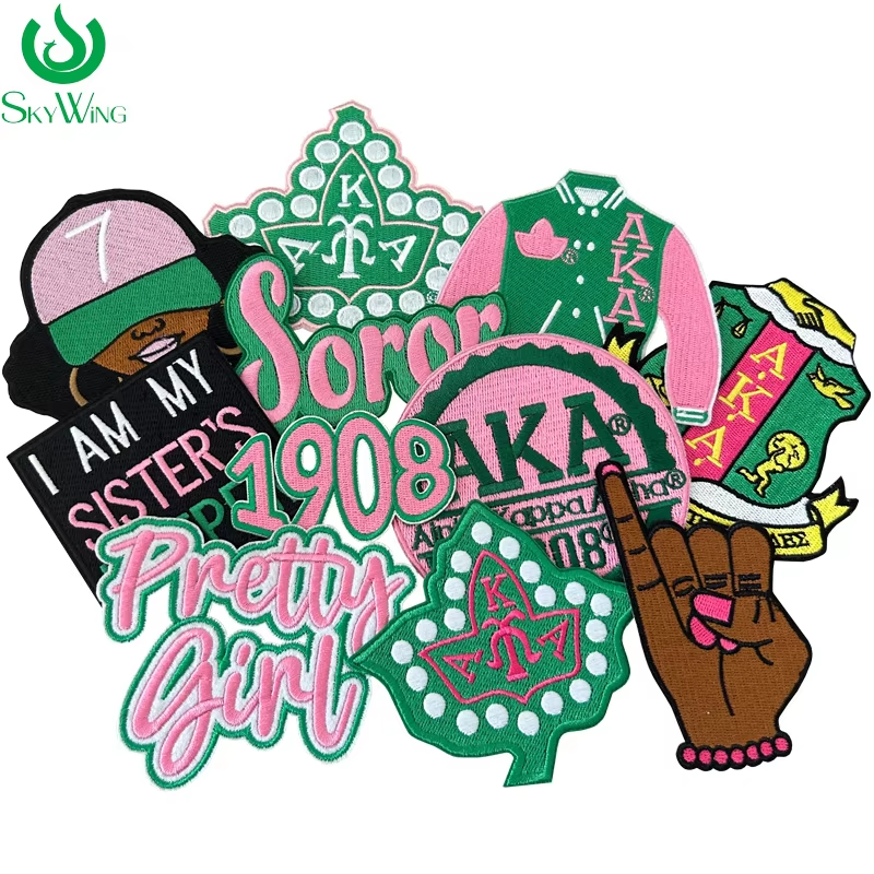 2Pcs Small Size AKA Alpha Kappa Alpha Sorority Pearl Ivy Shield Embroidered