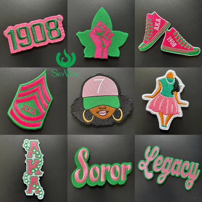 2Pcs Small Size AKA Alpha Kappa Alpha Sorority Pearl Ivy Shield Embroidered