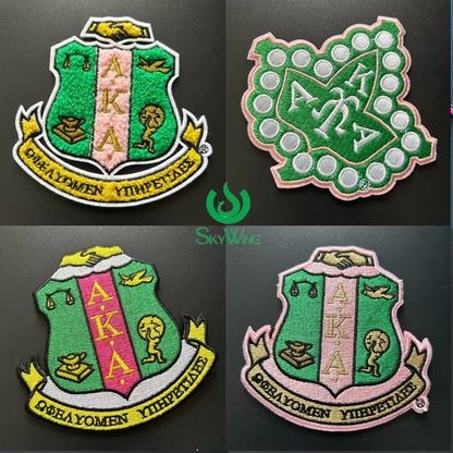 2Pcs Small Size AKA Alpha Kappa Alpha Sorority Pearl Ivy Shield Embroidered
