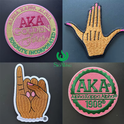 2Pcs Small Size AKA Alpha Kappa Alpha Sorority Pearl Ivy Shield Embroidered