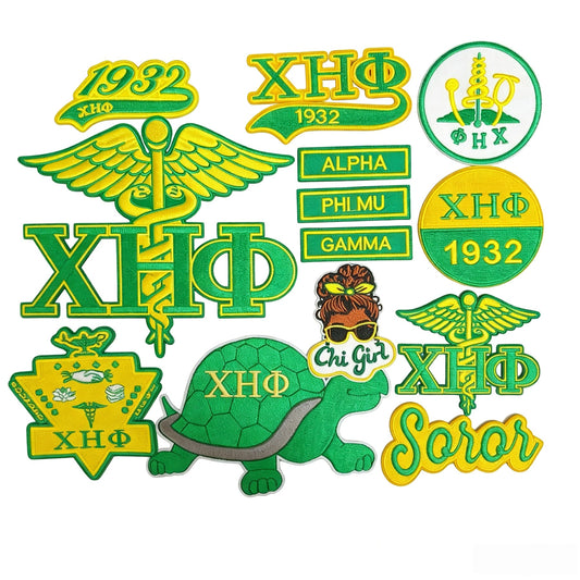Chi Eta Phi ΧΗΦ 1932 Sorority Embroidery Patches Green Yellow Greek Letter Iron On Jacket Hat Clothing DIY Decoration