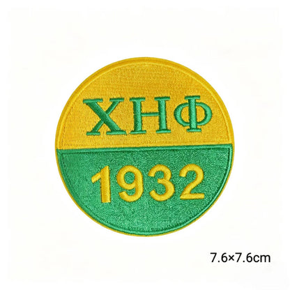 Chi Eta Phi ΧΗΦ 1932 Sorority Embroidery Patches Green Yellow Greek Letter Iron On Jacket Hat Clothing DIY Decoration