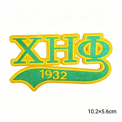 Chi Eta Phi ΧΗΦ 1932 Sorority Embroidery Patches Green Yellow Greek Letter Iron On Jacket Hat Clothing DIY Decoration