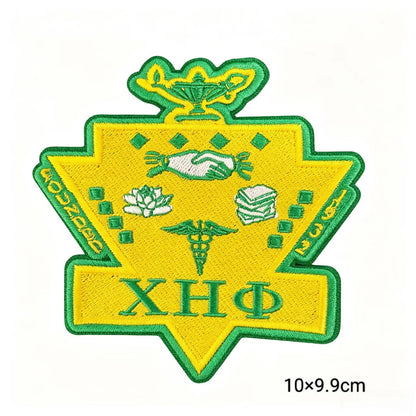 Chi Eta Phi ΧΗΦ 1932 Sorority Embroidery Patches Green Yellow Greek Letter Iron On Jacket Hat Clothing DIY Decoration